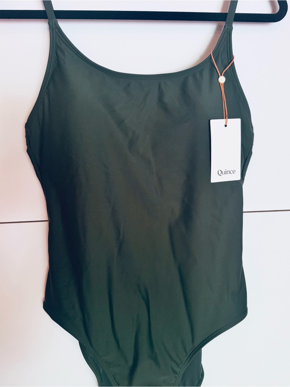 Quince Italian Cami One-Piece Swimsuit Green Size Large NWT UPF 50
